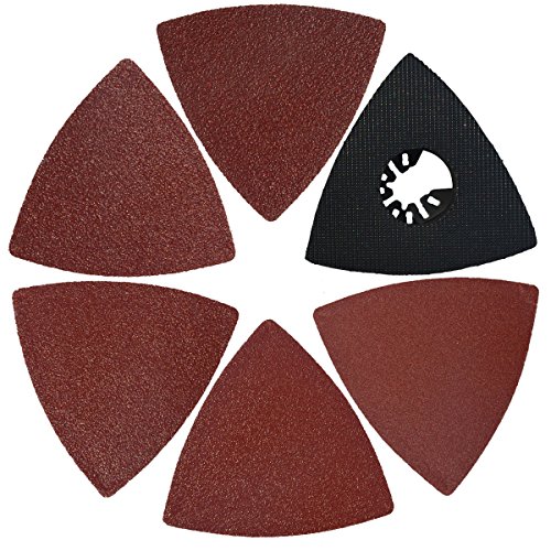 Product Cover XXGO 51 Pcs Triangular 3-1/8 Inch Hook and Loop 60 80 100 120 240 Grits Oscillating Multi Tool Sandpaper and Triangle Multitool Sanding Pads Kits XG5106