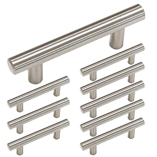 Product Cover homdiy Brushed Nickel Cabinet Handles 10 Pack 3 in Hole Center Metal Drawer Pulls and Knobs - HD201SN Modern Cabinet Pulls Brushed Nickel Cabinet Hardware Pulls for Kitchen, Bathroom, Closet