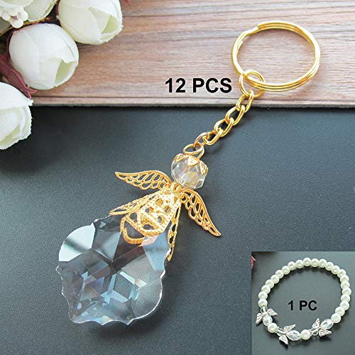 Product Cover Crystal Angel Key Ring (12 Pcs) - Wedding Favors/Baptism Favors/Quinceanera Favors/First Communion Favors Baby Dedication (Gold)
