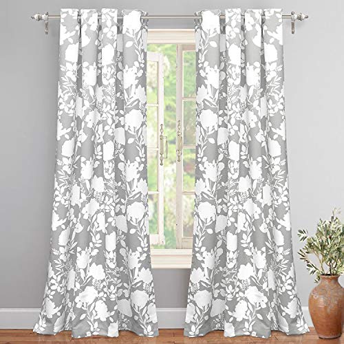 Product Cover DriftAway Floral Delight Botanic Pattern Room Darkening Thermal Insulated Grommet Unlined Window Curtains Set of 2 Panels Each 52 Inch by 84 Inch Gray