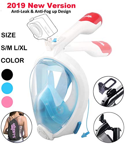Product Cover X-Lounger Full Face Snorkel Mask, 2019 New Foldable Snorkeling Mask Full Face with Detachable Camera Mount Pivot Arm and Earplug, 180° Large View Easy Breath Dry Top Set Anti-Fog Anti-Leak for Adults