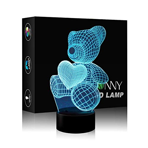 Product Cover Bear 3D LED Light 3D Illusion Night Lamp Touch Switch Desk Night Lights 3D Optical Illusion Lights 7-Color Multicolored USB Power Home Decoration Color Changeable Lamp Best Toys for Girls for Boys