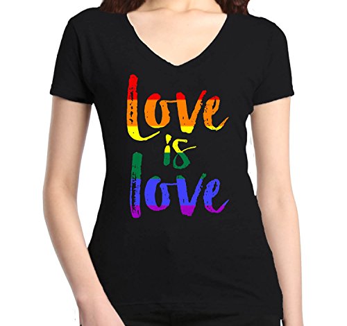 Product Cover shop4ever Love is Love Women's V-Neck T-Shirt Gay Pride Shirts Slim FIT
