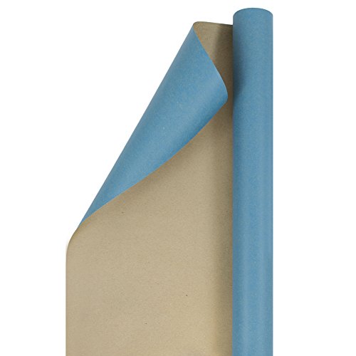 Product Cover JAM PAPER Gift Wrap - Kraft Wrapping Paper - 25 Sq Ft - Blue Kraft Paper - Roll Sold Individually