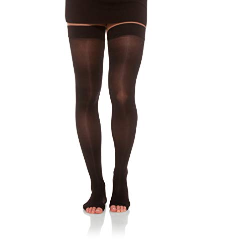Product Cover Jomi Compression, Unisex, Thigh High Stockings Collection, 15-20mmHg Sheer Open Toe 152 (Medium, Black)