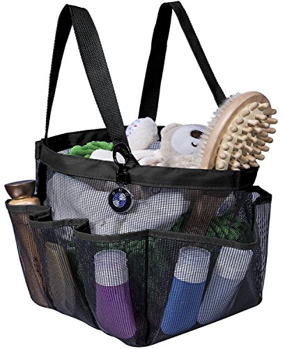 Product Cover Attmu Portable Caddy with 8 Mesh Storage Pockets, Quick Dry Shower Tote Bag Oxford Hanging Toiletry and Bath Organizer for Shampoo, Conditioner, Soap and Other Bathroom Accessories, Black