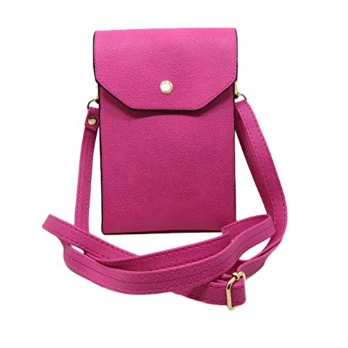 Product Cover 6.3 Inch PU Leather 3 Layers Vertical Cellphone Pouch Bag with Shoulder Strap and Magnetic Button for Apple iPhone Samsung Galaxy and Other Smartphone Rose Red