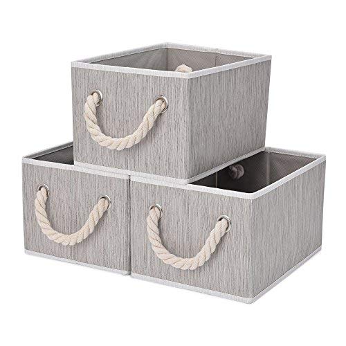 Product Cover StorageWorks Decorative Storage Bins with Cotton Rope Handles, Foldable Storage Basket, Gray, Bamboo Style, 3-Pack, Large,14.4x10.0x8.3 inches (LxWxH)