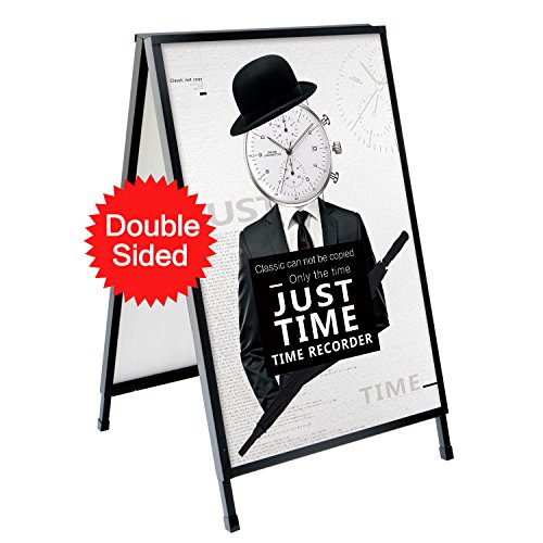 Product Cover T-SIGN Heavy Duty Slide-in Folding A-Frame Sidewalk Sign 24 x 36 Inch Black Coated Steel Metal Double-Sided, 2 Corrugated Plastic Poster Boards