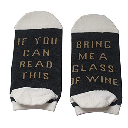 Product Cover SurBepo If You Can Read This Bring Me Some Wine Coffee Beer Gift Socks Funny Saying Knitting Word Combed Cotton Crew Socks for Men Women White Gold