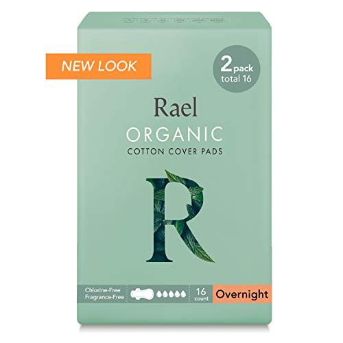 Product Cover Rael 100% Organic Cotton Menstrual Overnight Pads, Thin Natural Sanitary Napkins with Wings (16 Total),16 Count