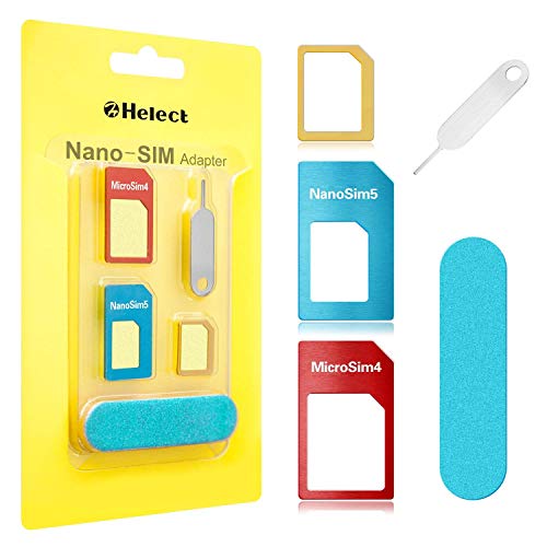 Product Cover SIM Card Adapter, Helect 5-in-1 Nano & Micro SIM Card Adapter Kit Converter with Polish Chip and Eject Needle - H1050