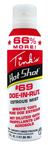 Product Cover TINK'S Hot Shot #69 Doe-in-Rut Estrous Mist | 5 Fl Oz Spray Bottle | Deer Attractant, Hunting Accessories, 100% Natural Doe Estrus, Deer Scent | Powerful Fine Mist | Secure Locking Cap