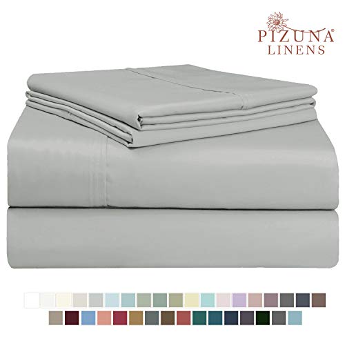 Product Cover Pizuna 400 Thread Count Cotton Bed Sheets Set California King, 100% Long Staple Cotton Bedsheets, Soft Sateen Light Grey Cotton Sheets Deep Pocket fit Upto 15 inch (Silver Gray Cal-King Sheet Set)