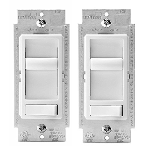 Product Cover Leviton 6674-P0W SureSlide Universal 150-Watt LED and CFL/600-Watt Incandescent Dimmer, White (2 Pack)