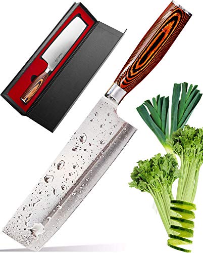 Product Cover Vegetable Knife - Japanese Chef Knife - Usuba - Sharp Knife - Nakiri Knife - Kitchen Knife - Stainless Steel High Carbon Pro Chef Knife - 7Inch Dicing Mincing Veg Knife - Best Gift in Stylish Gift Box
