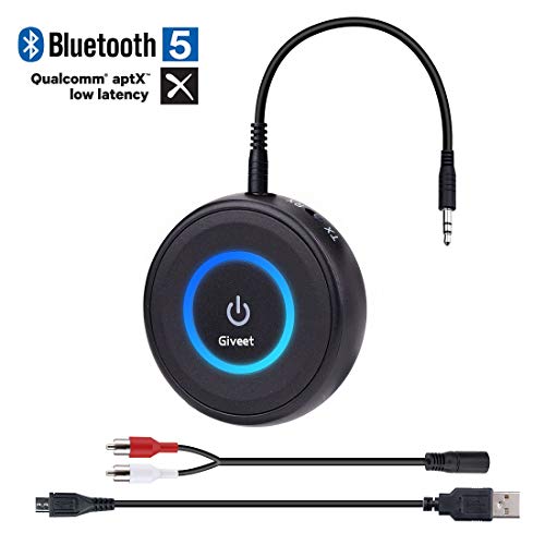 Product Cover Giveet Bluetooth V5.0 Transmitter and Receiver with aptX Low Latency, Wireless Bluetooth Audio Streaming Adapter for TV, PS4, XBOX, PC, Headphones, Home Sound Car Stereo Speaker with 3.5mm or RCA Jack