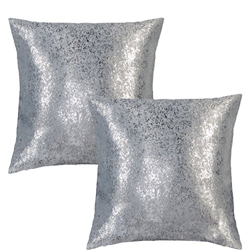Product Cover SUO AI TEXTILE Starry Sky Metallic Print Cushion Cover Suede Thick Pillowcases,Hidden Zipper Design(18 x 18 Inch, 2 Pieces, Silver-Gray)