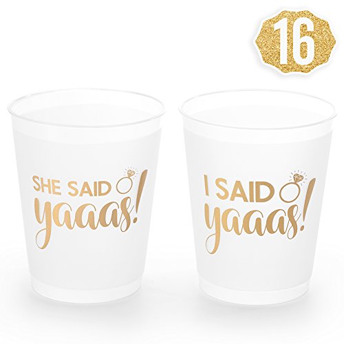 Product Cover xo, Fetti She Said Yaaas Bachelorette Party + Bridal Shower Cups w/ Bonus I Said Yaaas Style - 16 Count, 16 Oz. | Engagement Party Decoration Bride to Be Gift