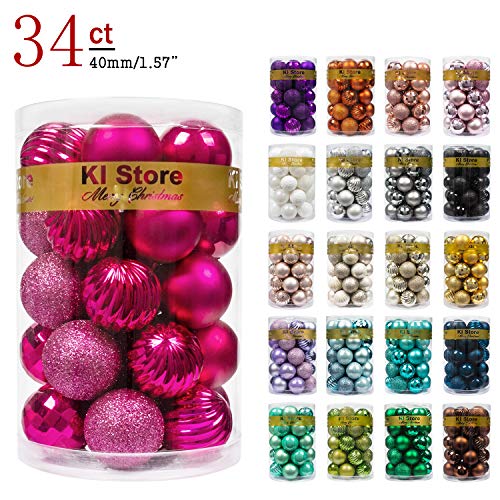 Product Cover KI Store 34ct Christmas Ball Ornaments 1.57-Inch Small Hot Pink Shatterproof Christmas Tree Balls Decorations for Xmas Wedding Party Decoration Tree Ornaments Hooks Included 40mm