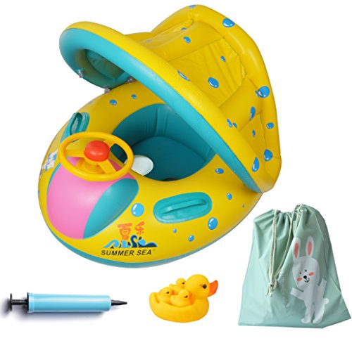 Product Cover FindUWill Inflatable Baby Float-Pool Swimming Ring with Sun Canopy with Inflator Pump,Waterproof Carry Bag,Duck Toys