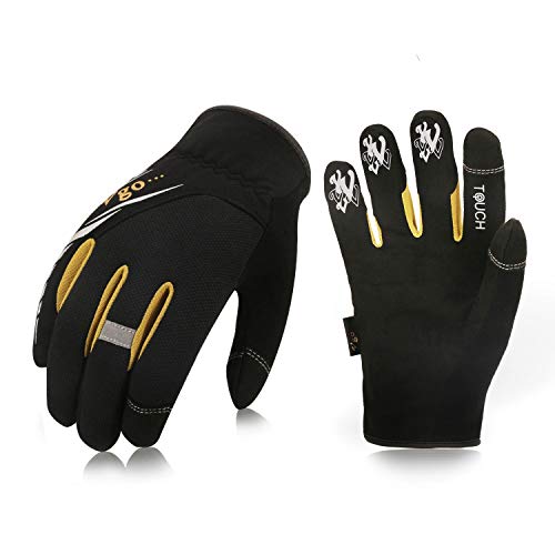 Product Cover Vgo... 3Pairs High Dexterity Light Duty Mechanic Glove, Rigger Glove, Anti-Abrasion, Touchscreen(Size XL, Black, SL8853)