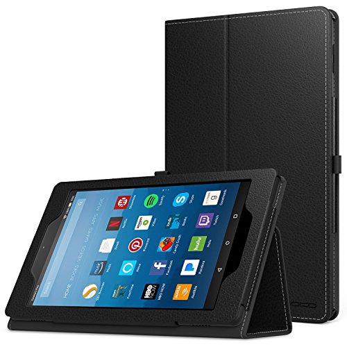 Product Cover MoKo Case for All-New Amazon Fire HD 8 Tablet (7th/8th Generation, 2017/2018 Release) - Slim Folding Stand Cover for Fire HD 8, BLACK (with Auto Wake / Sleep)