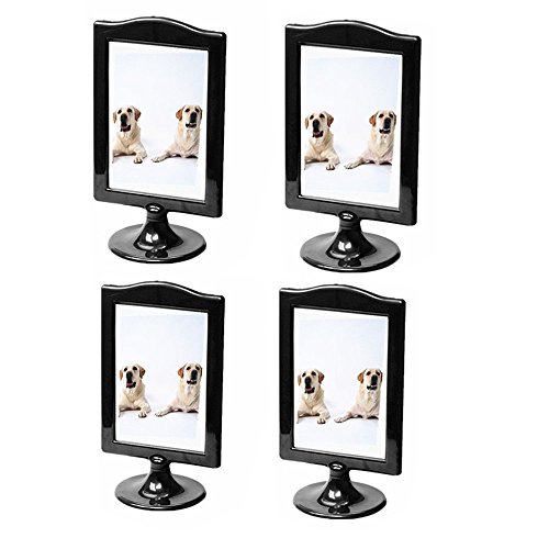Product Cover Leoyoubei Pack of 4 Vertical Stand Photo Frame Double Sided Frame Each Frame Holds 2 Pictures 4x6 inch,Display Postcards,Tickets,Plant Specimen,menu Box,Price tag,Culture Card Stand Black