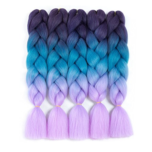 Product Cover Forevery Rainbow Braiding Hair Kanekalon Synthetic Ombre Hair 5Pcs for Braiding High Temperature Fiber Crochet Twist Braids Purple to Blue to Viole (24