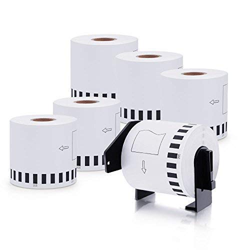 Product Cover MarkDomain 6 Rolls Compatible with Brother DK-2205 White Continuous Tape Labels 2.4in x 100ft (62mm x 30.4m) with One Refillable Cartridge for QL-500 QL-570 QL-700 QL-710W QL-720NW QL-1060N Printer