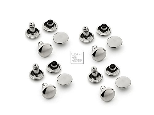 Product Cover CRAFTMEmore 100 PCS 4MM 5MM 6MM Double Cap Rivets Round Rivet Fasteners for Leather Craft Decorations VT (6 mm Cap, Silver)