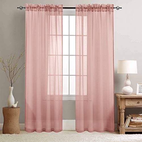 Product Cover jinchan Girl's Room Sheer Curtains Mauve Pink 84 inches Long for Bedroom Window Curtain Panels for Living Room Voile Drapes Curtain Set 2 Panels