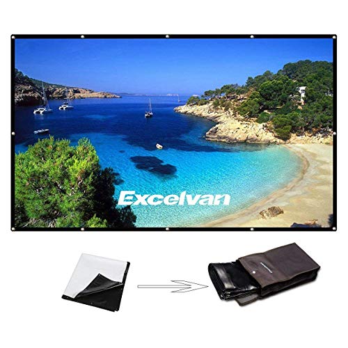 Product Cover Excelvan 150 Inch 16:9 Projector Screen High Contrast Collapsible PVC Front Projection Design with Hanging Hole Grommets for Portable Home Indoor Outdoor Movie Match Party