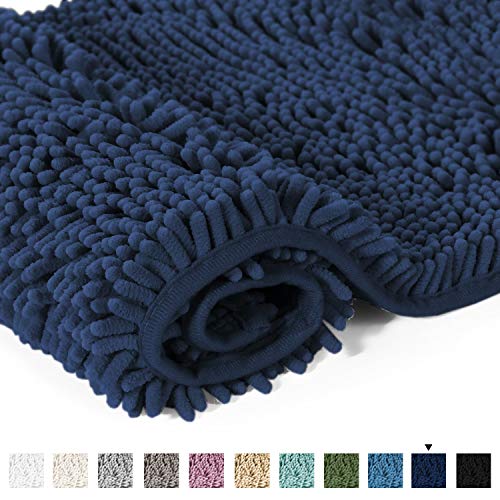 Product Cover 20x32 inch Oversize Bathroom Rug Shag Shower Mat Soft Texture Floor Mat Machine-Washable Bath mats with Water Absorbent Soft Microfibers Rugs for Kitchen, Navy