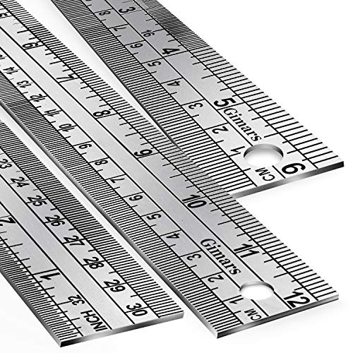 Product Cover Gimars 3 Pcs Nonslip Unique Measure on Both Ends Design 6 +12 inch Stainless Steel Metal Ruler Kit, Easy to Read Inch&mm&cm Directly, More Polished Edge for School, Office, Architect, Engineers, Craft