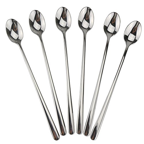 Product Cover Long Handle Spoon, 9-inch Ice Tea Spoon, DEALIGHT Premium 18/8 Stainless Steel Iced Teaspoon for Mixing, Cocktail Stirring, Tea, Coffee, Milkshake, Cold Drink, Set of 6 (Heavy Duty)