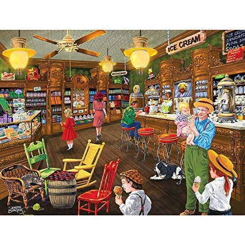 Product Cover Bits and Pieces - 300 Large Piece Jigsaw Puzzle for Adults - Ice Cream's Good Old Days - 300 pc Small Town Store Jigsaw by Artist Joseph Burgess