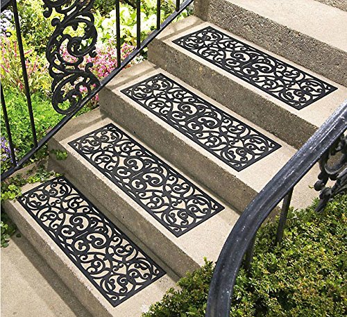Product Cover KNL Store Set of 4 Rubber Stair Tread Traction Control Outdoor Mat (Scrollwork)