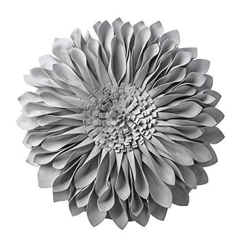 Product Cover JWH Handmade 3D Flowers Accent Pillow Round Sunflower Cushion Decorative Pillowcase with Pillow Insert Home Sofa Bed Living Room Decor Gift 12 Inch / 30 cm Solid Suede Light Gray