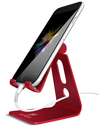 Product Cover Adjustable Cell Phone Stand, Lamicall Phone Stand : [Update Version] Cradle, Dock, Holder Compatible with iPhone Xs XR 8 X 7 6 6s Plus SE 5 5s 5c Charging, Accessories Desk, Android Smartphone - Red