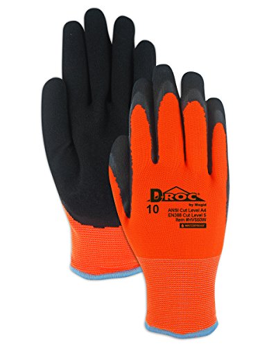 Product Cover Magid Glove & Safety D-ROC HV550W Waterproof Thermal Coated Work Glove - Cut Level A4, Black/Hi-Viz Orange (1 Pair)