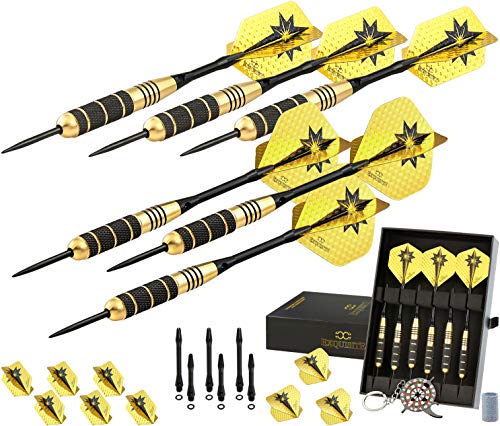 Product Cover CC-Exquisite Professional Darts Set - Customizable Configuration 6 Steel Tip Darts 18g/22g with 12 Aluminum Shafts 35/48mm, 12 O-Rings, 12 Flights Standard/Slim, Dart Tool, Dart Sharpener and Case