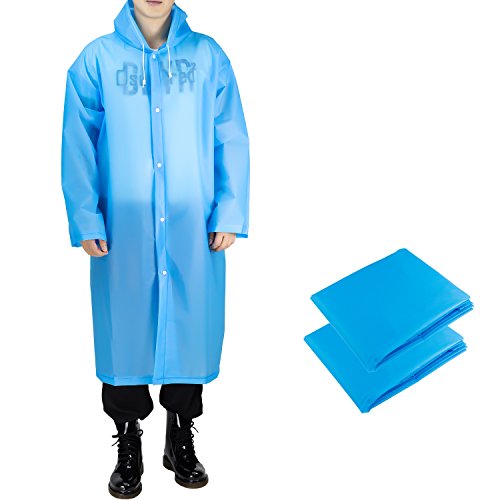 Product Cover ANTVEE Portable EVA Rain Coat for Adults, Reusable Rain ponchos with Drawstring Hood and Sleeves, for Theme Park, Hiking, Camping or Traveling, 2 Packs (Blue)