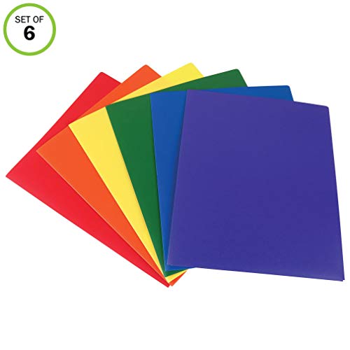 Product Cover Evelots 2 Pocket Folders-Heavy Duty Plastic-Business Card Slot-Flexible-Set/6