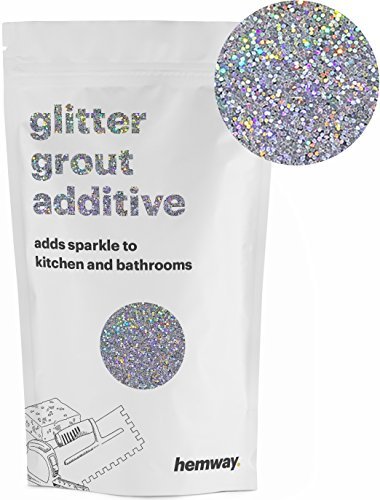Product Cover Hemway (Silver Holographic) Glitter Grout Tile Additive 100g for Tiles Bathroom Wet Room Kitchen | Easy to use - Add/Mix with Epoxy Resin or Cement Based Grout | Temperature Resistant