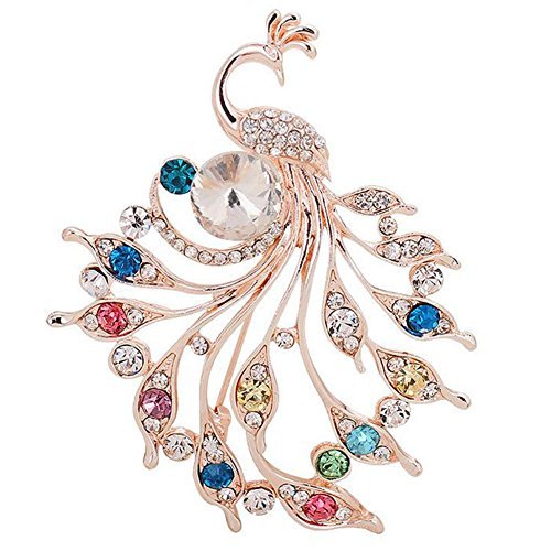 Product Cover Hosaire Brooch Pin Women's Peacock Color Rhinestones Breastpin for Wedding/Banquet/Bouquet