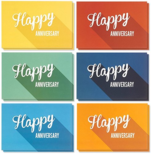 Product Cover 36 Pack Anniversary Card Set - Happy Anniversary Cards - Assorted Blank Greeting Cards - Colorful Greeting Cards Bulk Set - Retro Inspired Designs, Envelopes Included, 4 x 6 Inches