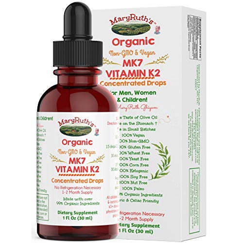 Product Cover MaryRuth Organics ORGANIC VITAMIN K2 (MK7) Liquid Drops (Concentrated) by MaryRuth Vegan Non-GMO Paleo Gluten Free Bariatric & Celiac Friendly, Soft Taste, Men, Women & Kids 1oz