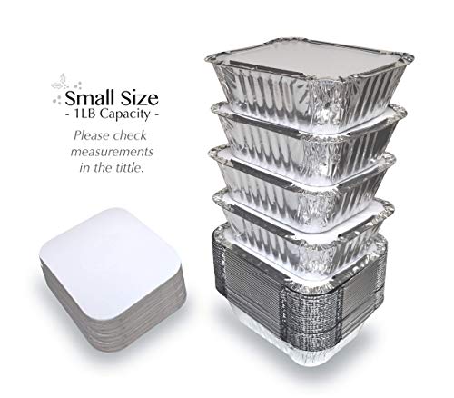 Product Cover 55 PACK - 1LB Aluminum Foil Pan Containers with Lids Take Out Pans Food Containers Disposable Easy Pack From Spare - 1Lb Capacity 5.5