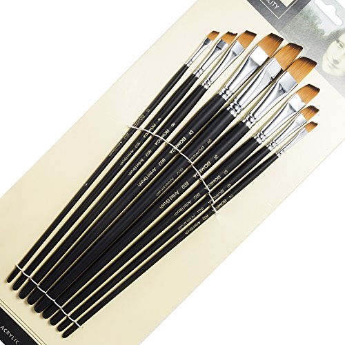 Product Cover 9 Pieces Artist Paint Brushes Nylon Angled Flat Paint Long Handle Value Set for Oils, Acrylic, Gouache & Watercolor Painting-Lightwish (Angled Flat Paint)